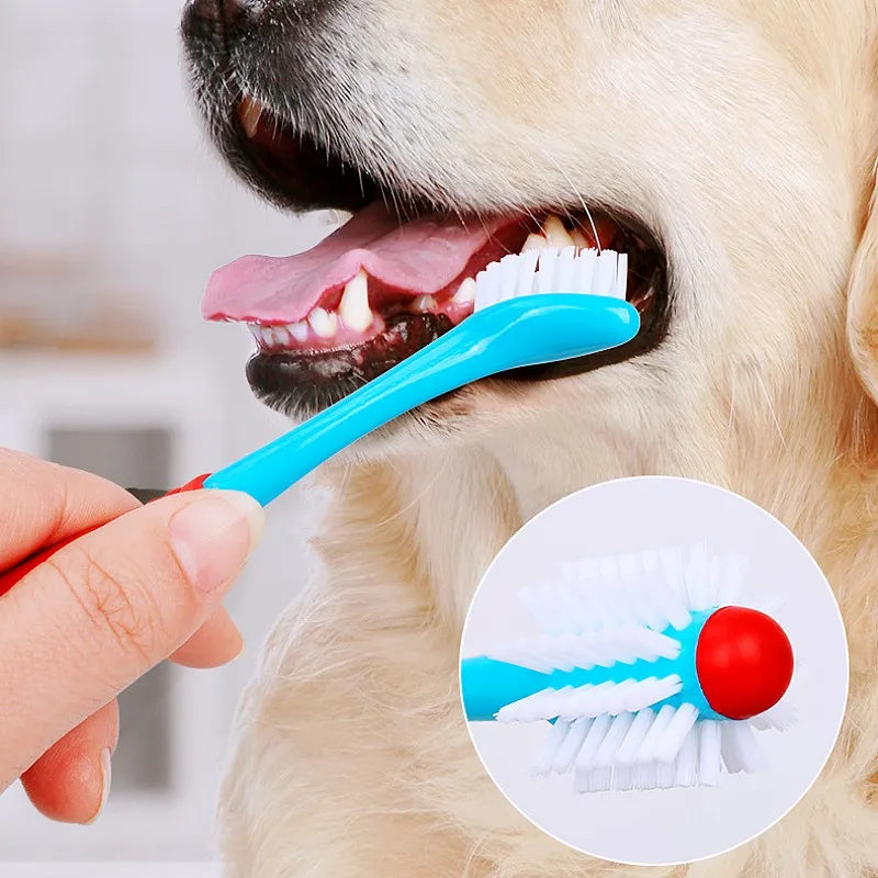 Dog Toothbrush Double Head Pet Toothbrush Oral Care Dog Teeth Cleaning Cat Toothbrush Soft Hair 360 Cleaning Brush Pet Supplies