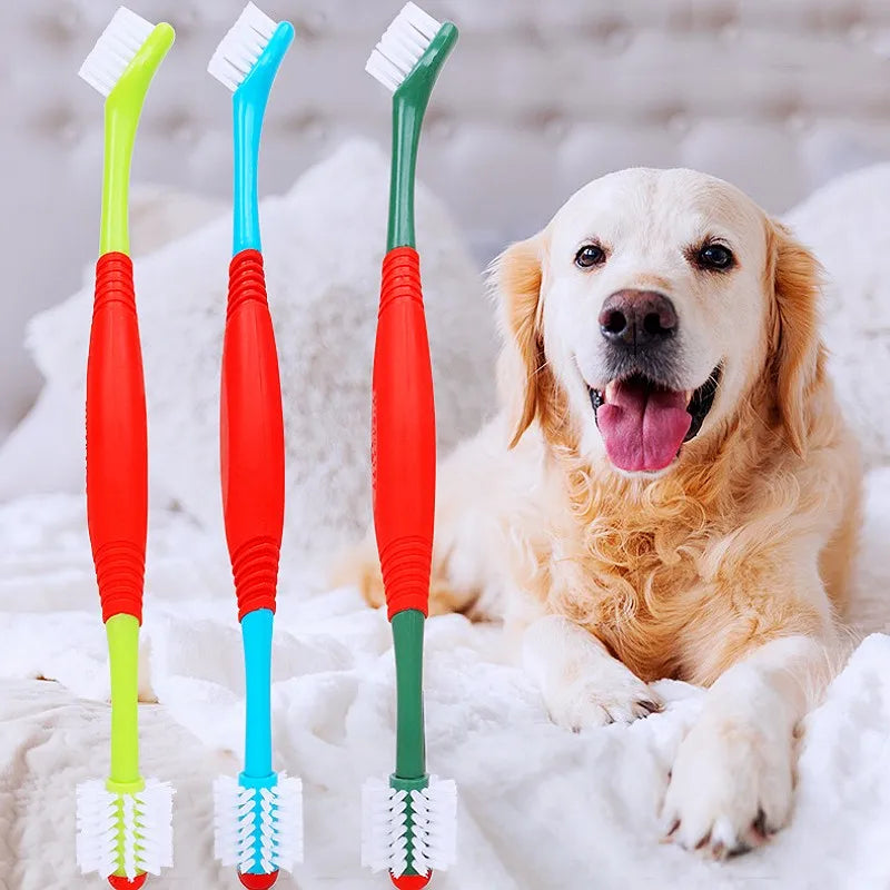 Dog Toothbrush Double Head Pet Toothbrush Oral Care Dog Teeth Cleaning Cat Toothbrush Soft Hair 360 Cleaning Brush Pet Supplies